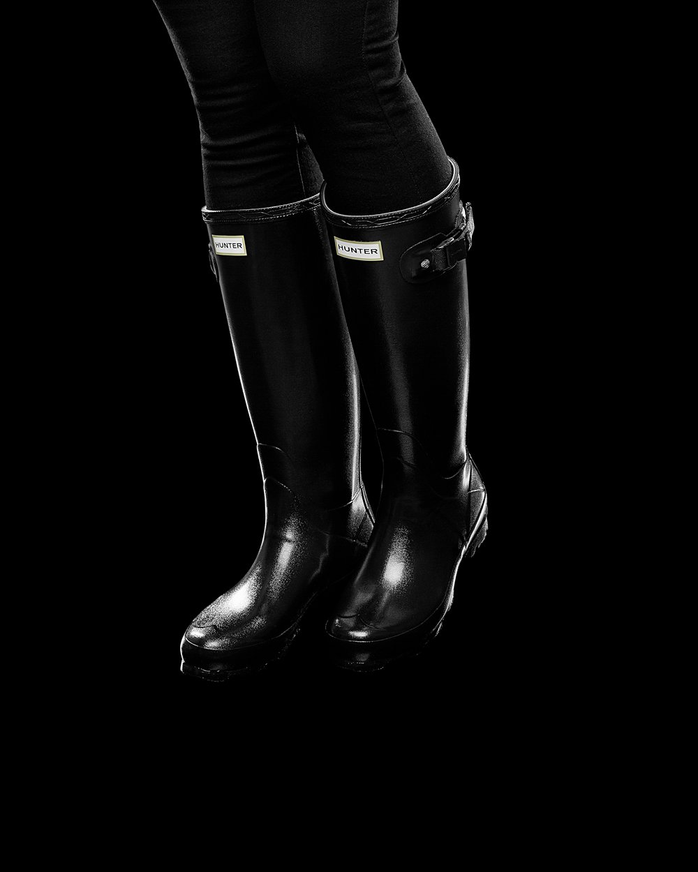 Womens Hunter Norris Field Gloss - Tall Rain Boots Black - 3547-EKOHG